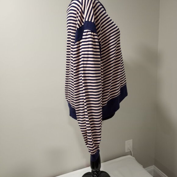 BP NAVY BLUE|PINK HOIZONTAL STRIPED SWEATSHIRT PUFF SLEEVES WOMEN SIZE XL - Picture 10 of 10